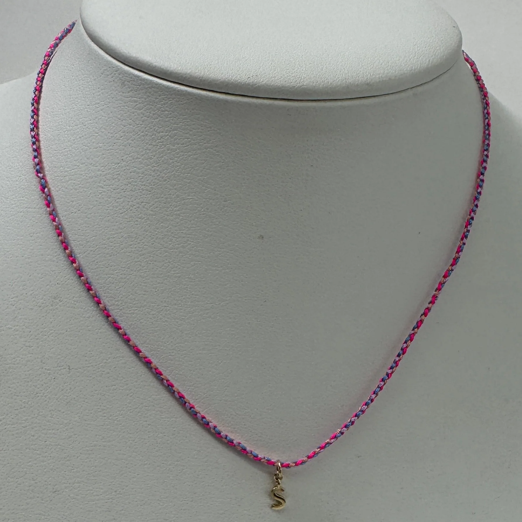 Friendship Initial Necklace | 10K Yellow Gold | Pink/Blue Adjustable Cord