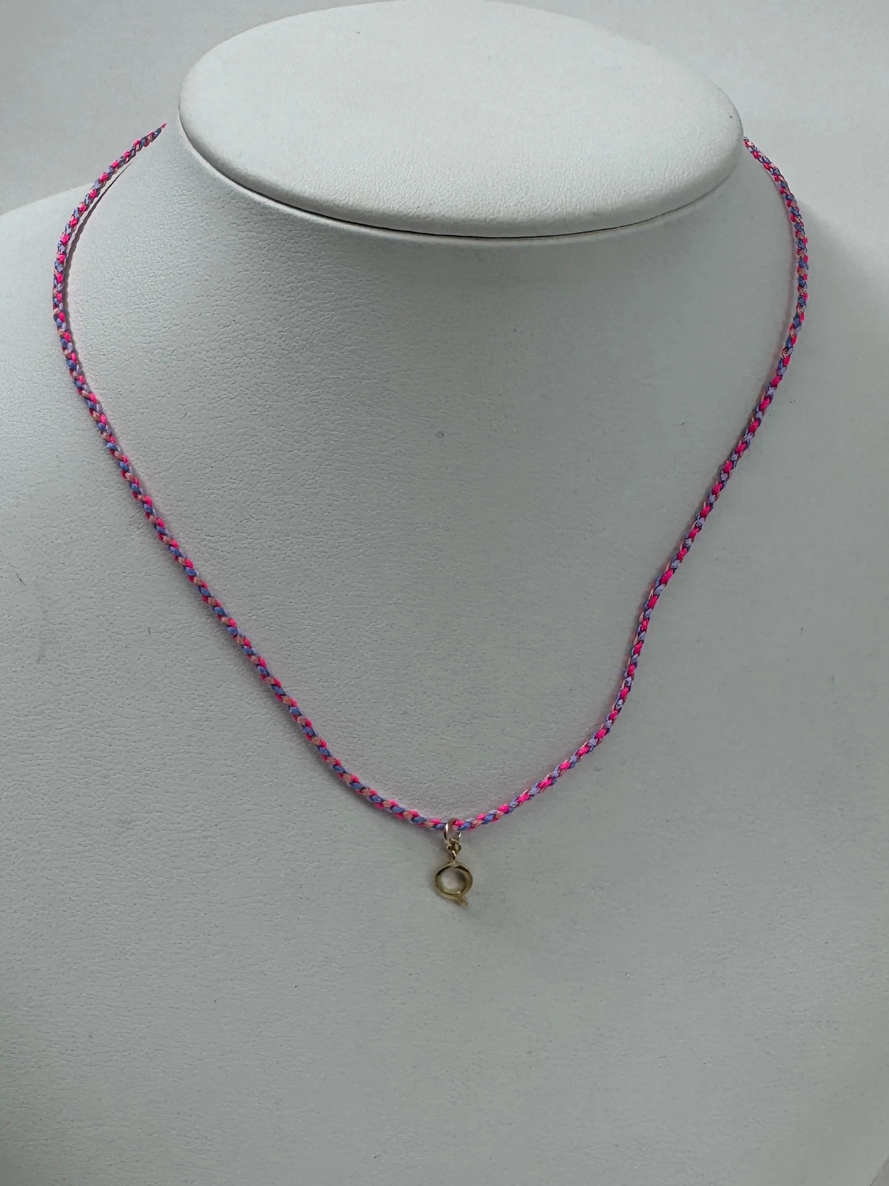 Friendship Initial Necklace | 10K Yellow Gold | Pink/Blue Adjustable Cord - Image 2