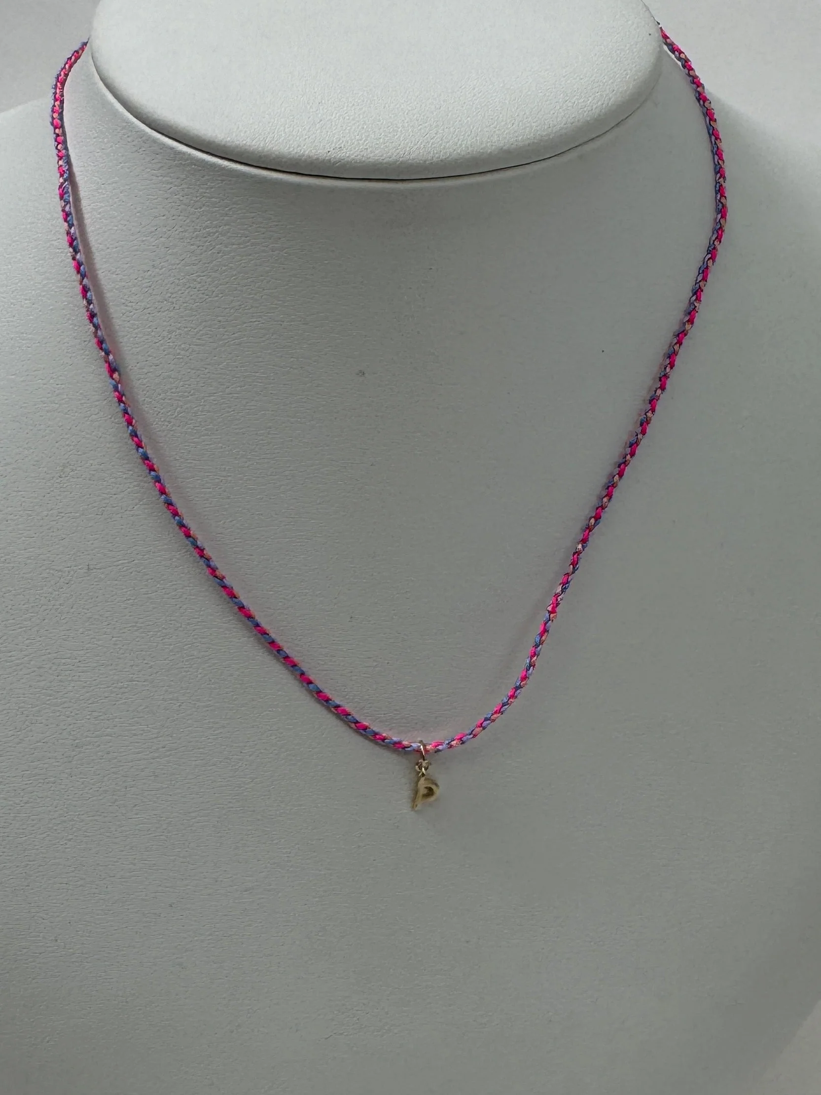 Friendship Initial Necklace | 10K Yellow Gold | Pink/Blue Adjustable Cord - Image 3