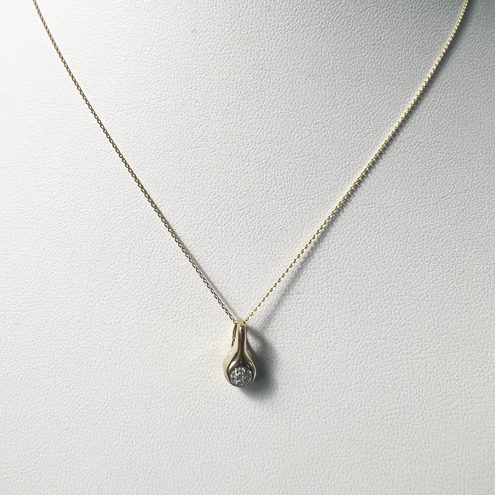 Golden Pave Droplet Necklace | 10K Yellow Gold | White Diamond