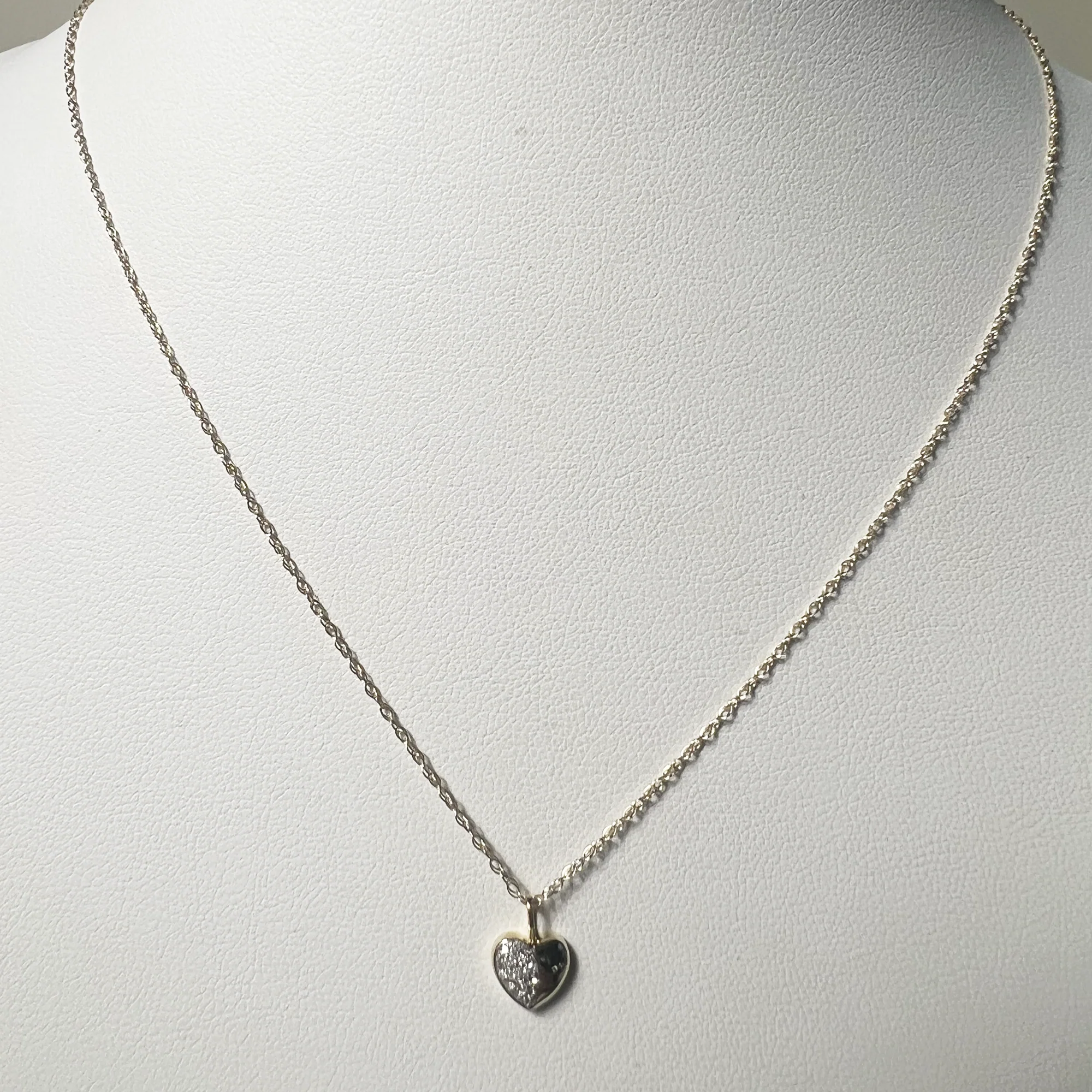 Half Pave Heart Necklace | 10K Yellow Gold | White Pave Diamond