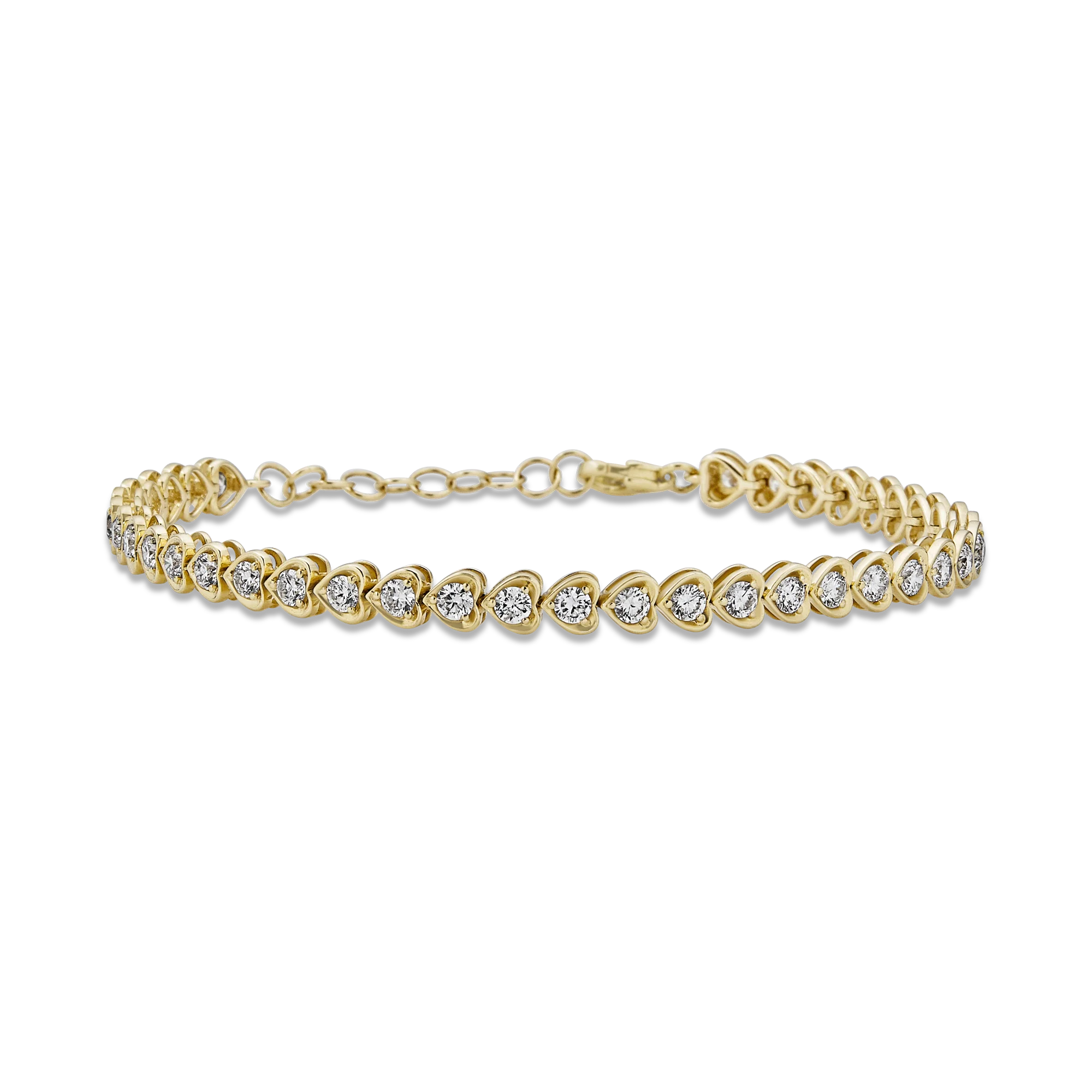Heart to Heart Tennis Bracelet | 14K Yellow Gold | Round White Diamond