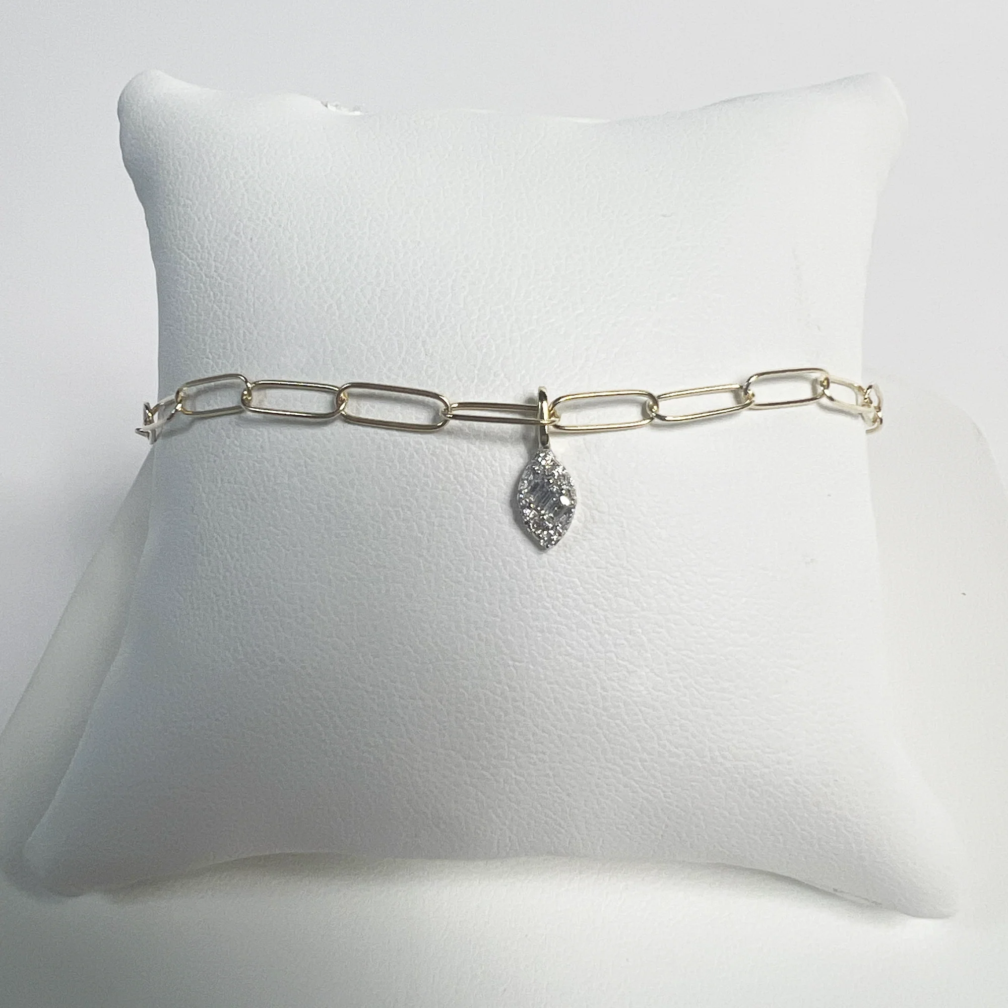 Marquise Illusion Paperclip Bracelet | 10K Yellow Gold | White Diamond