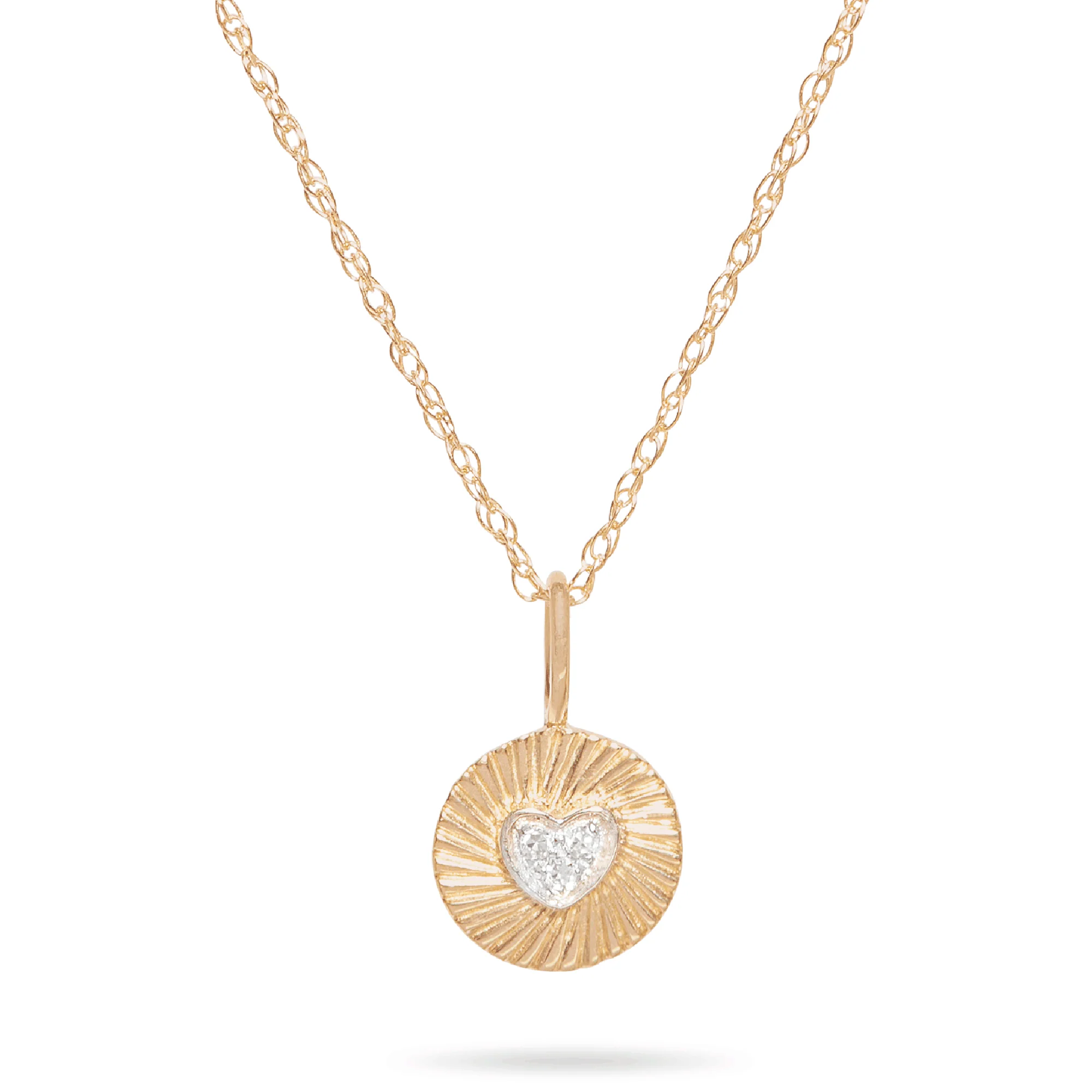 Mini Heart Teeny Diamond Medallion Necklace | 10K Yellow Gold | 0.012 CTW Round White Diamond Diamond