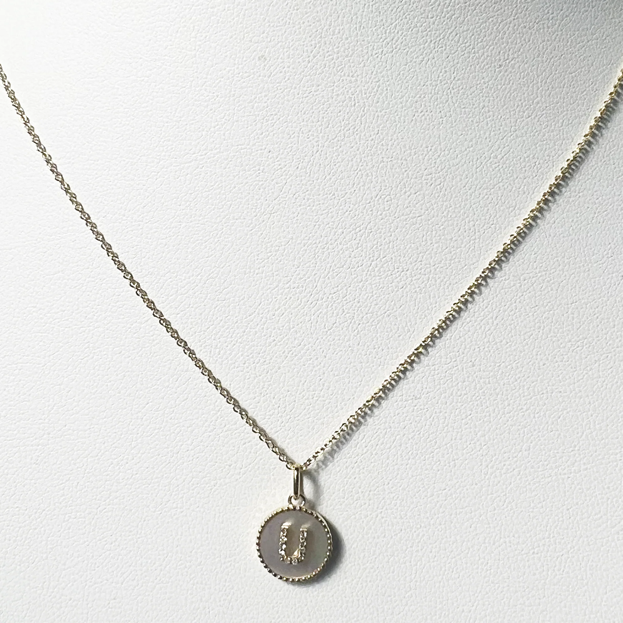 Moonlight Pave Initial Necklace | 10K Yellow Gold | White Pave Diamond/White Mother of Pearl
