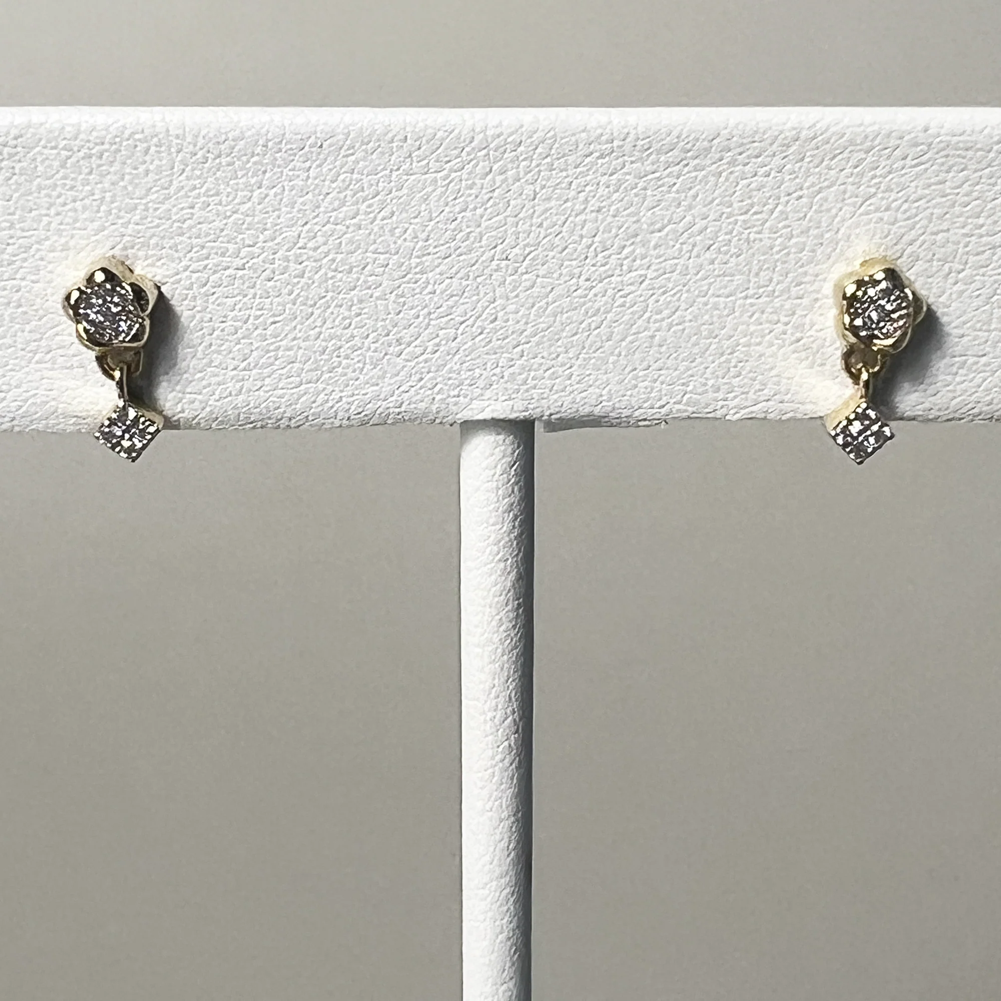 Pave Diamond Puffy Flower Drop Earrings | 14K Yellow Gold | White Diamond