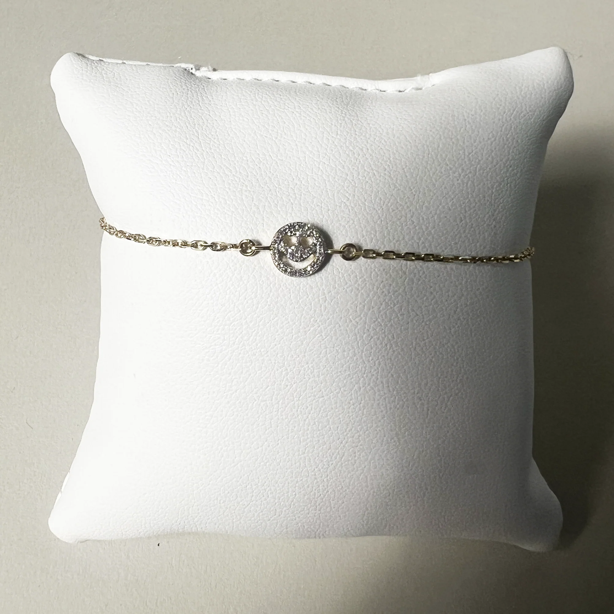 Pave Diamond Smiley Heart Eye Charm Bracelets | 10K Yellow Gold | White Pave Diamond