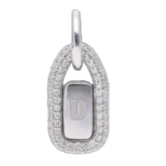 Pave Framed Dog Tag Charm | Sterling Silver | White Lab Diamond
