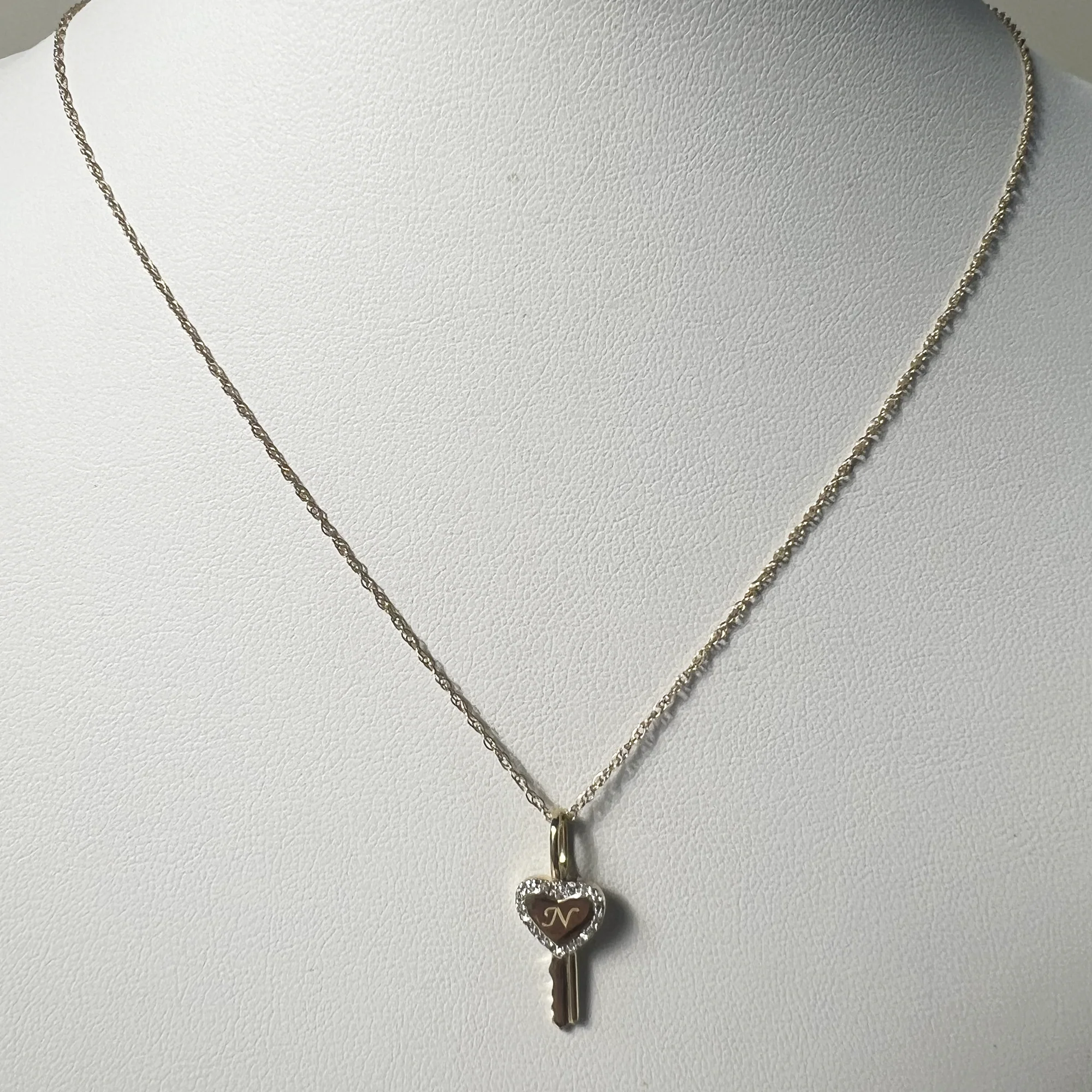 Pave Heart Key Initial Necklace | 10K Yellow Gold | 0.05 CTW (Approx) White Diamond