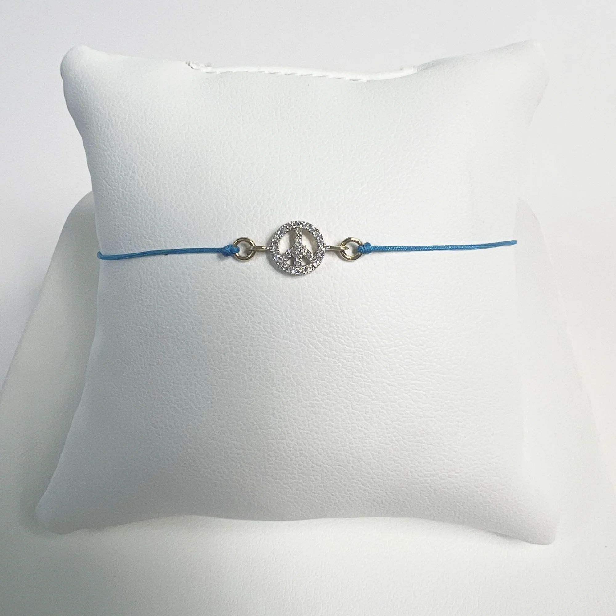 Pave Peace Sign Friendship Bracelet | 10K Yellow Gold | White Diamond