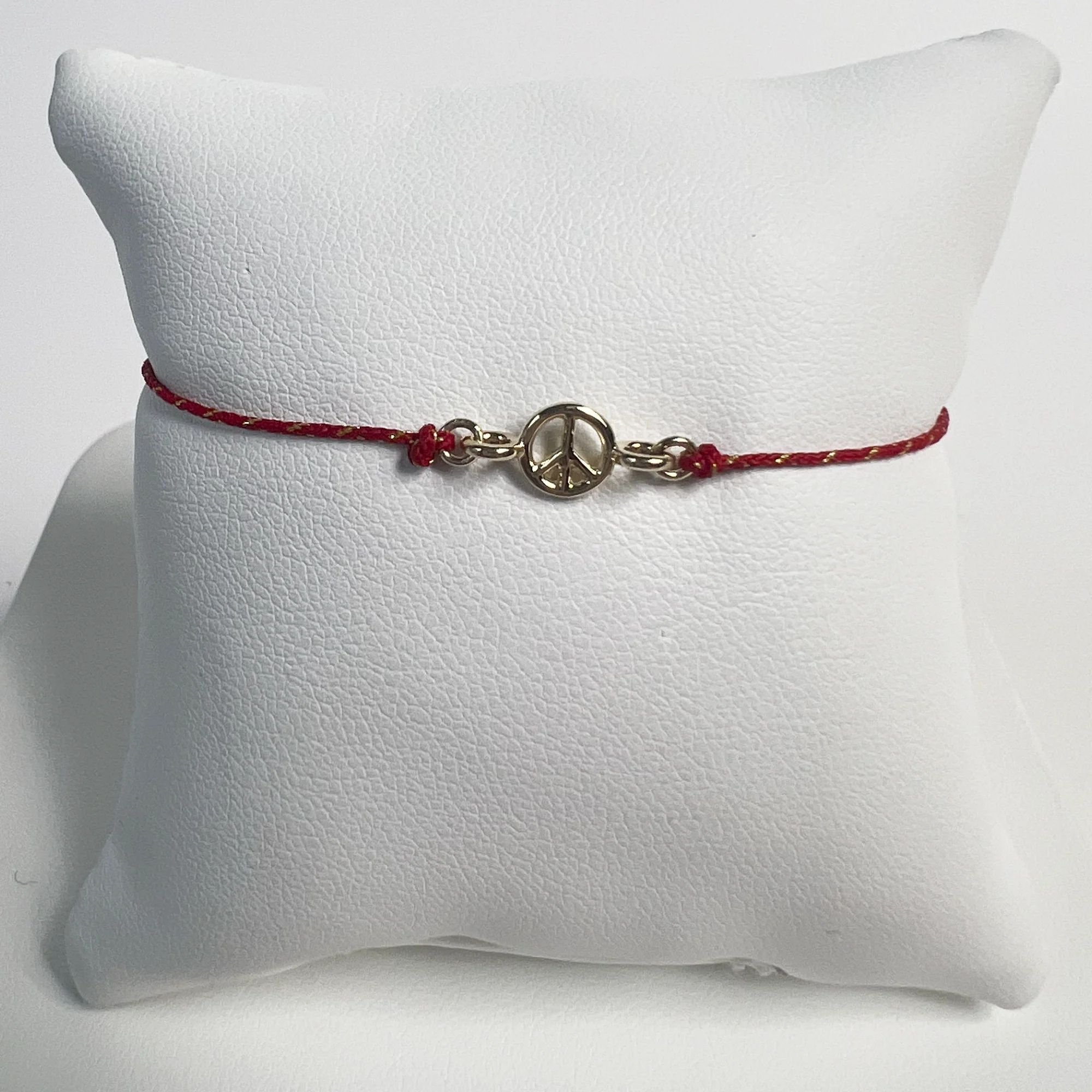 Peace Sign Friendship Bracelet | 10K Yellow Gold | Red