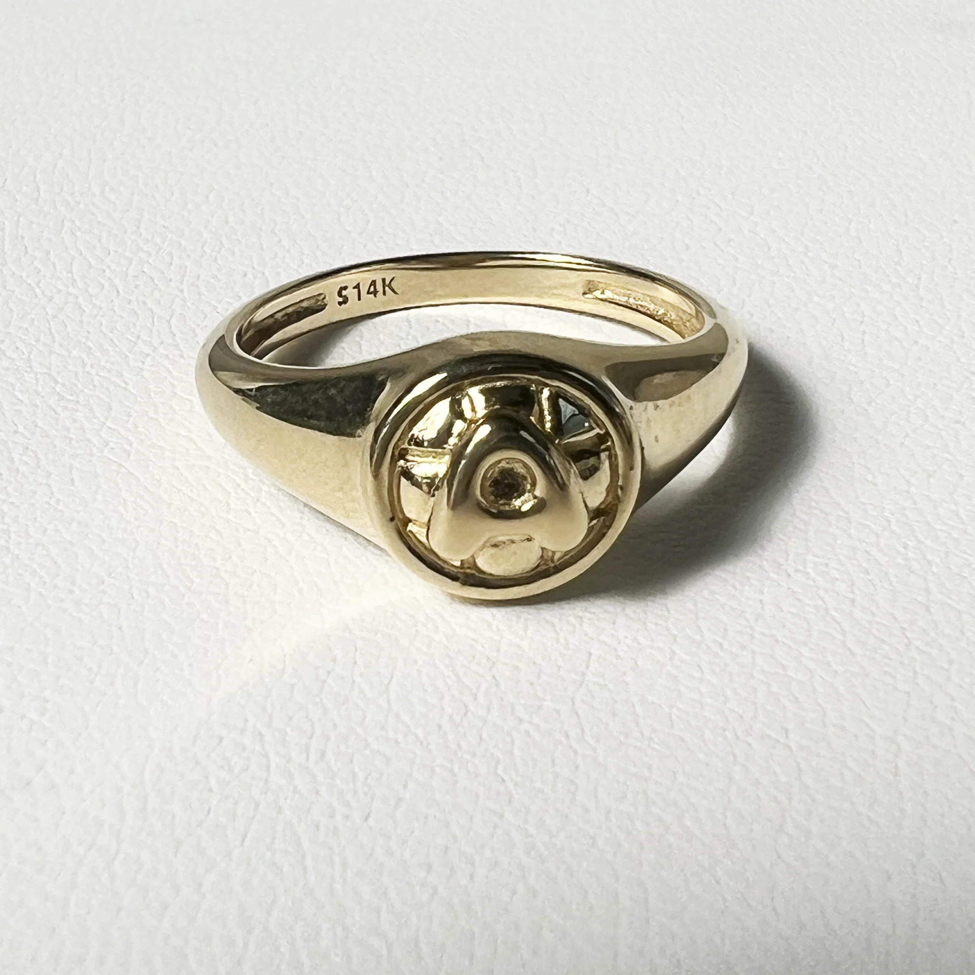 Puff Puff Button Initial Pinky Ring | 14K Yellow Gold