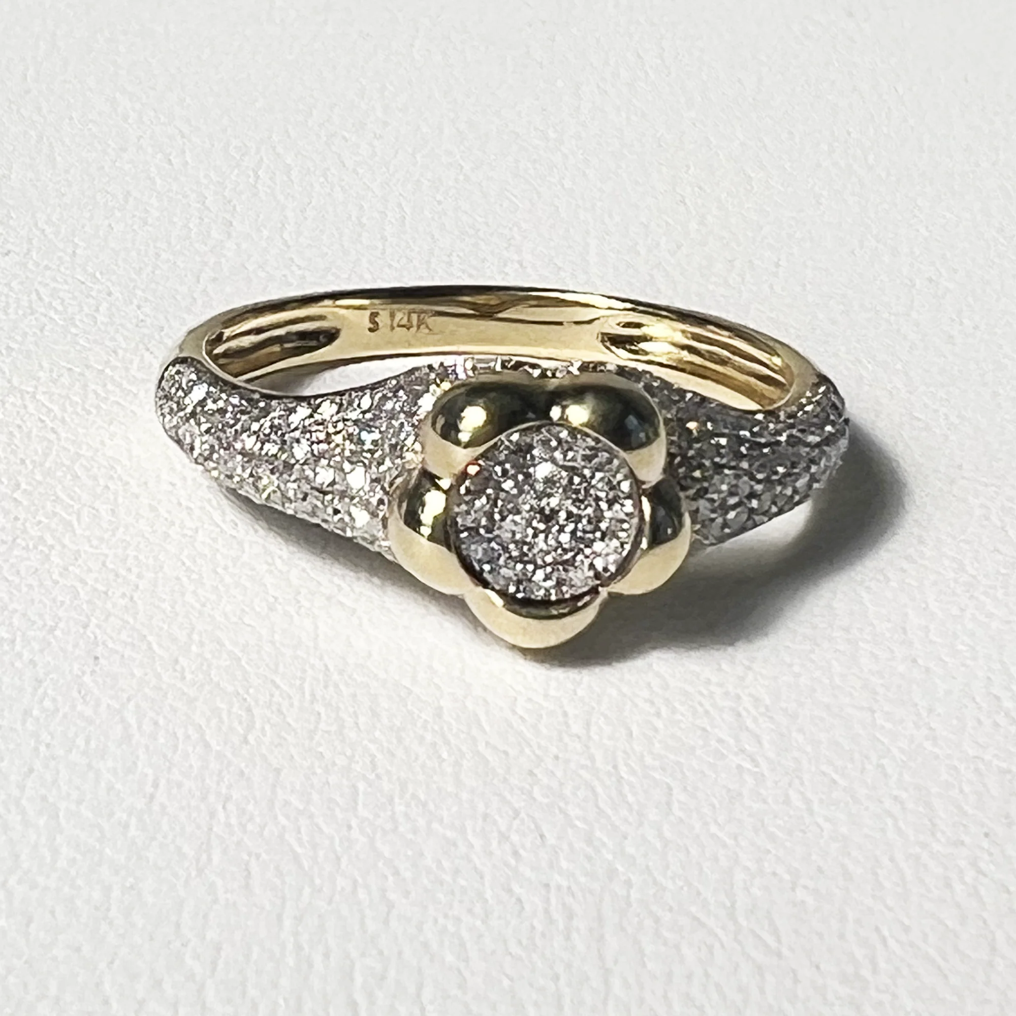 Puffy Flower All Pave Signet Ring | 14K Yellow Gold | 0.82 CTW (Approx) White Diamond
