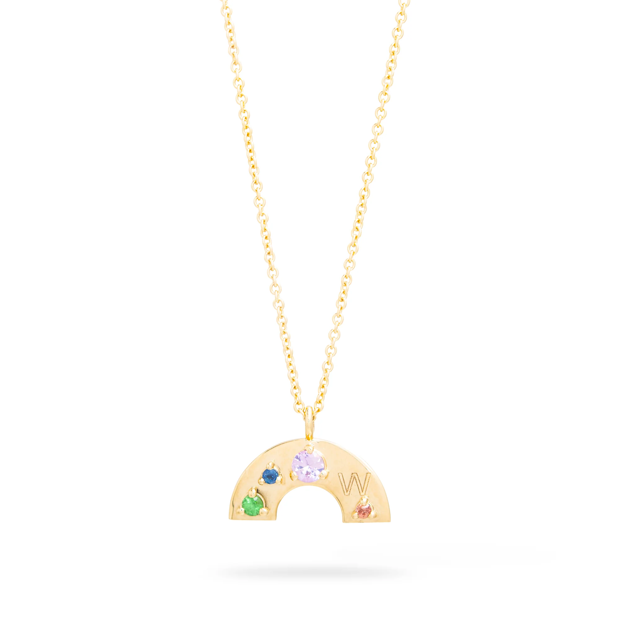 Rainbow Gemstone Necklace | 10K Yellow Gold | Pink/Orange/Green/Blue Sapphire