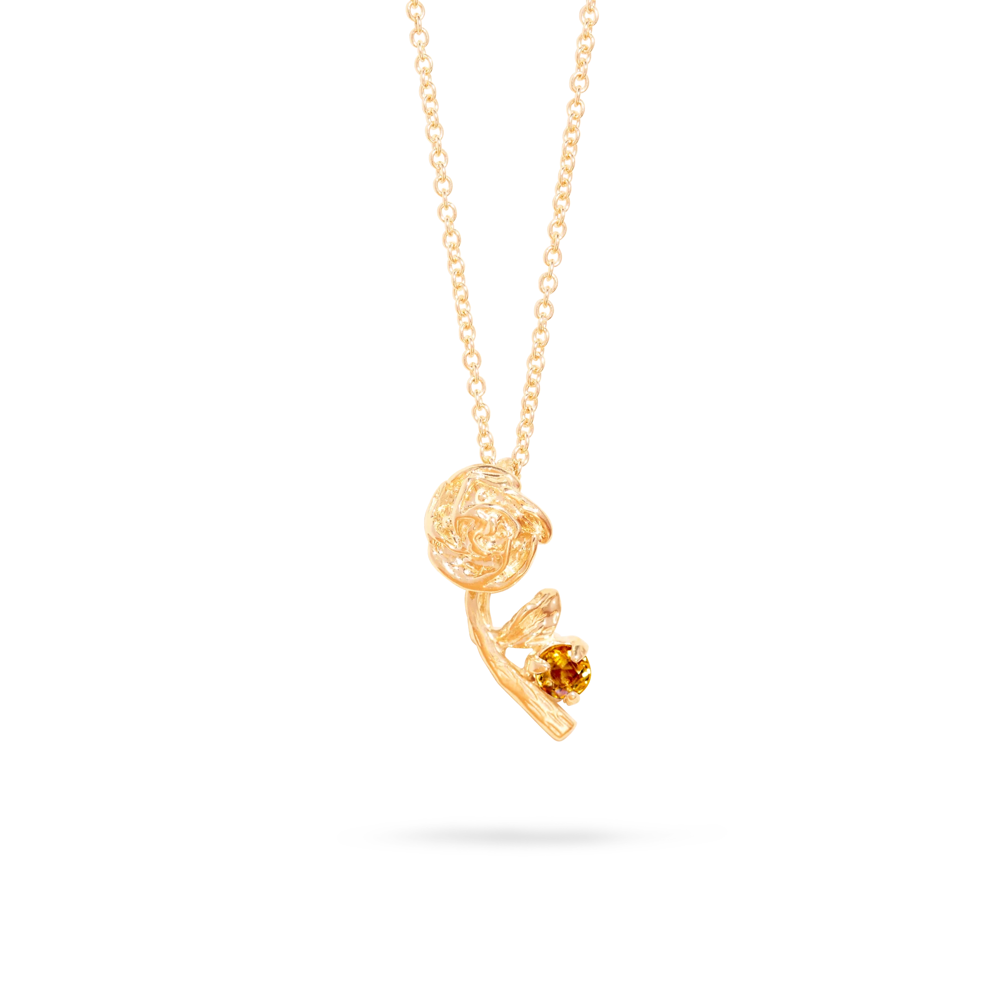 Rose Charm With Birthstone Necklace | 10K Yellow Gold