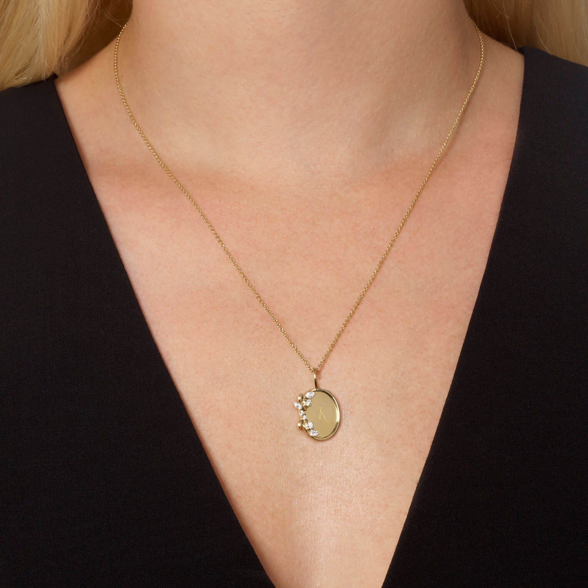 Secret Garden Initial Medallion Necklace | 10K Yellow Gold | White Diamond - Image 2