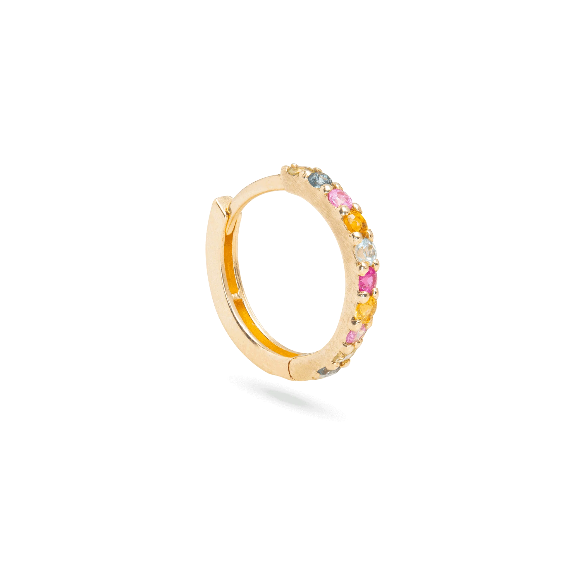 Somewhere Over The Rainbow Huggie | 14K Yellow Gold | Blue & Pink Sapphire/Citrine/Liolite/Peridot