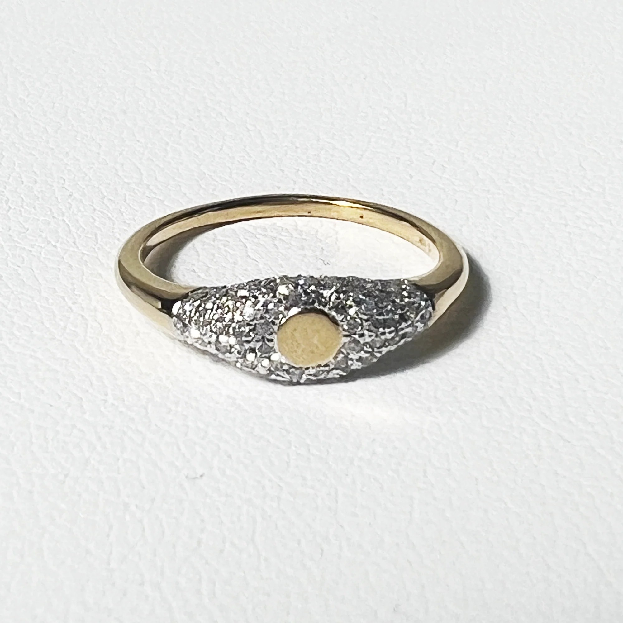 Sparkle Mini Initial Pinky Ring | 10K Yellow Gold | Pave White Diamond
