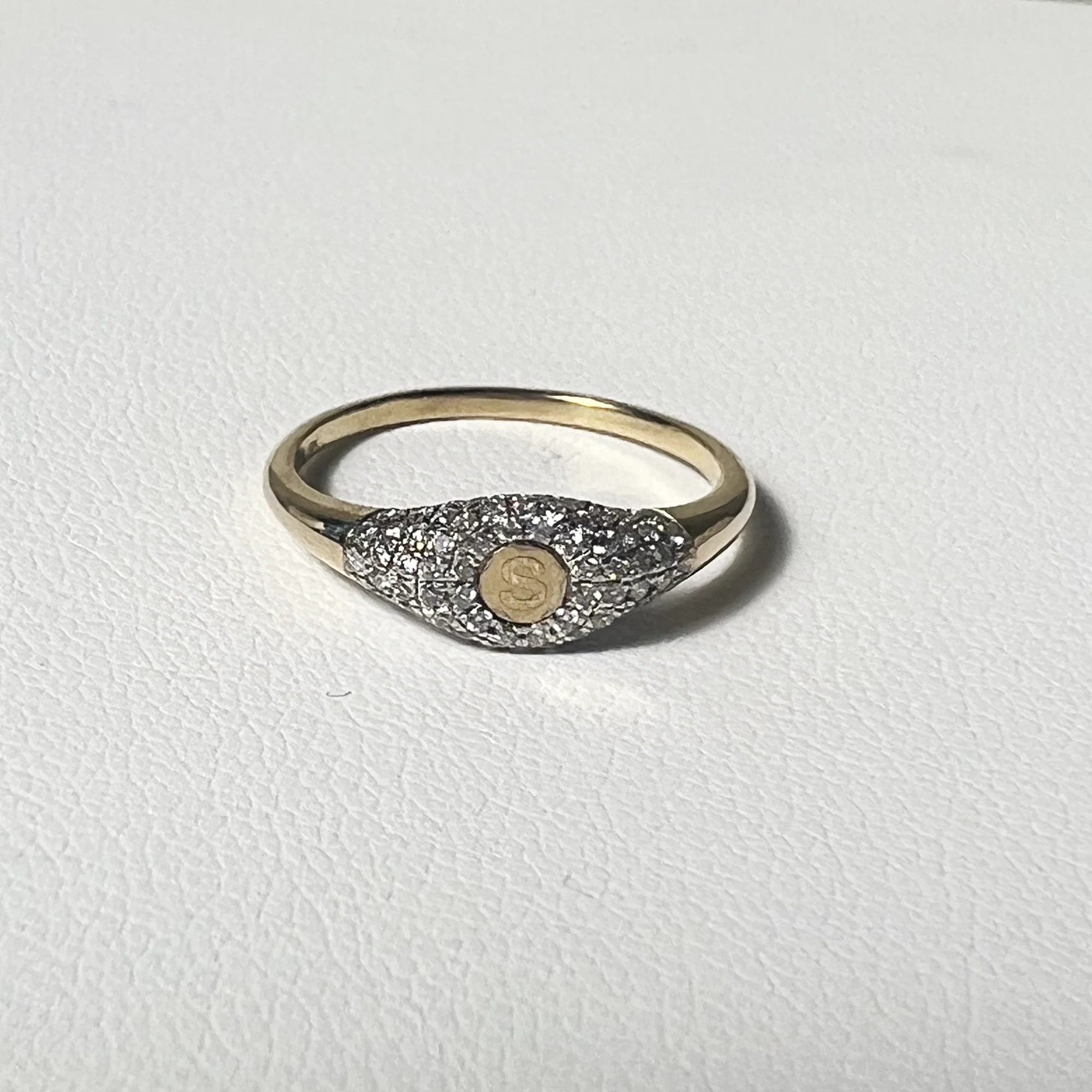 Sparkle Mini Initial Pinky Ring | 10K Yellow Gold | Pave White Diamond - Image 2