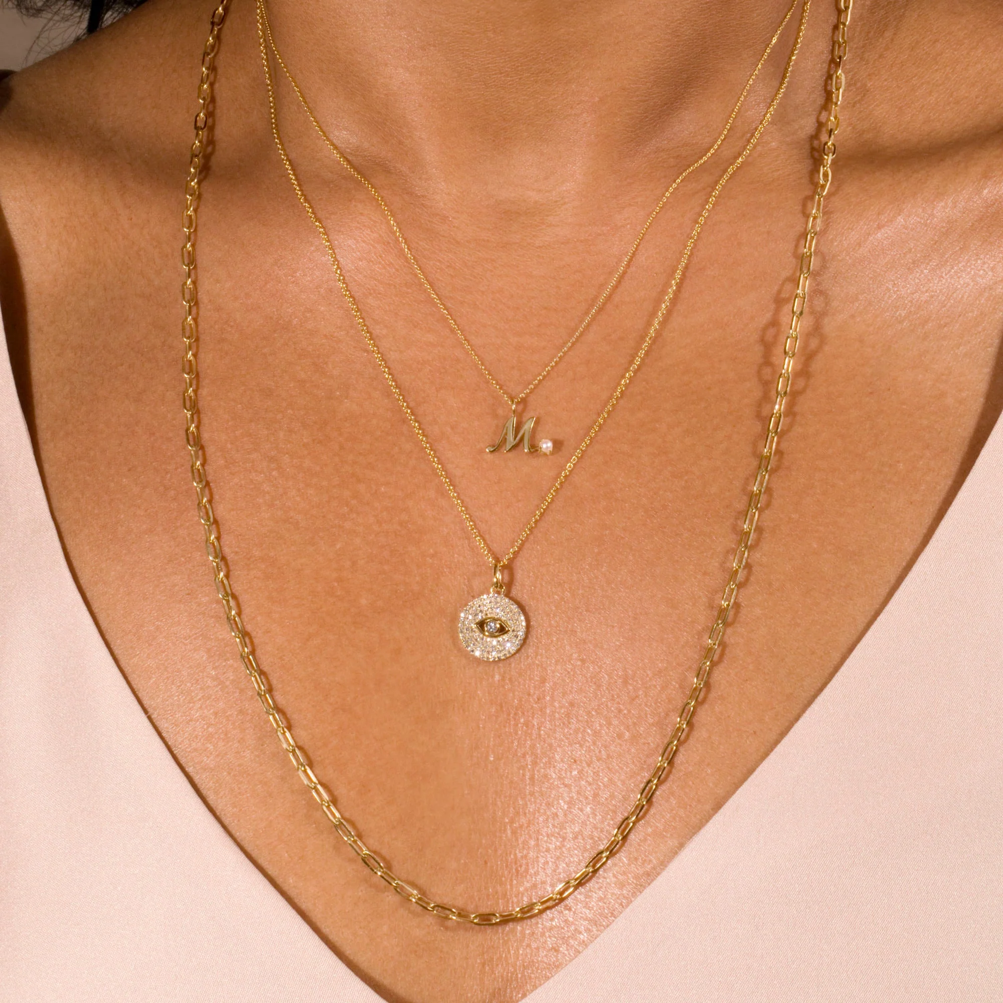 Teeny Pearl Cursive Initial Necklace | 10K Yellow Gold | White Pearl - Image 3