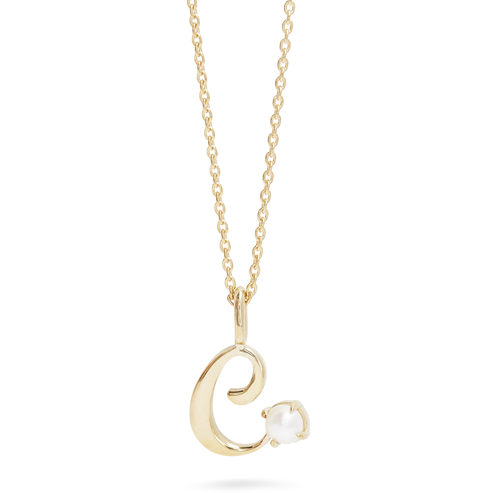 Teeny Pearl Cursive Initial Necklace | 10K Yellow Gold | White Pearl - Image 4