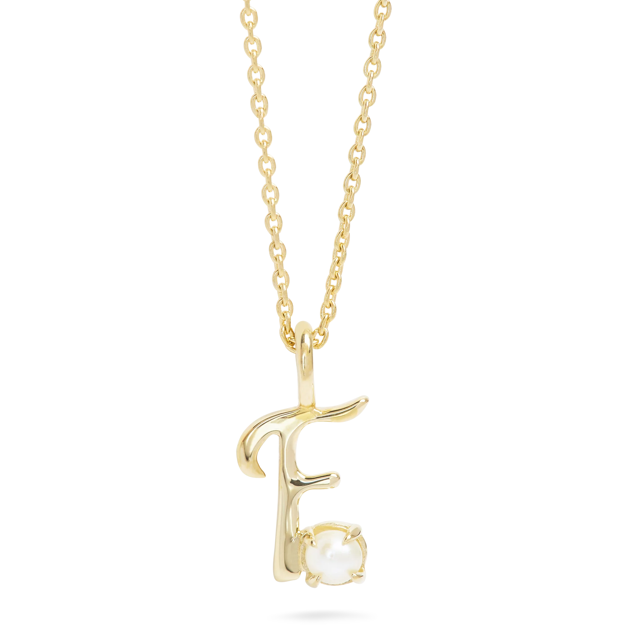 Teeny Pearl Cursive Initial Necklace | 10K Yellow Gold | White Pearl - Image 6