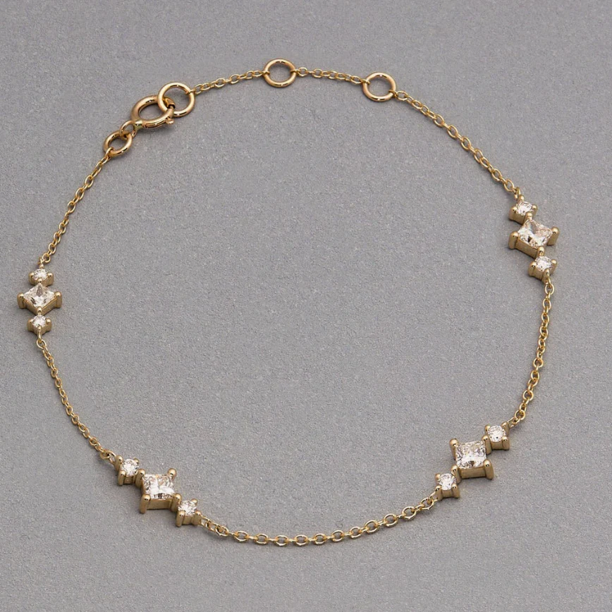 Twinkle Bracelet | 14K Yellow Gold | Round + Princess White Diamond