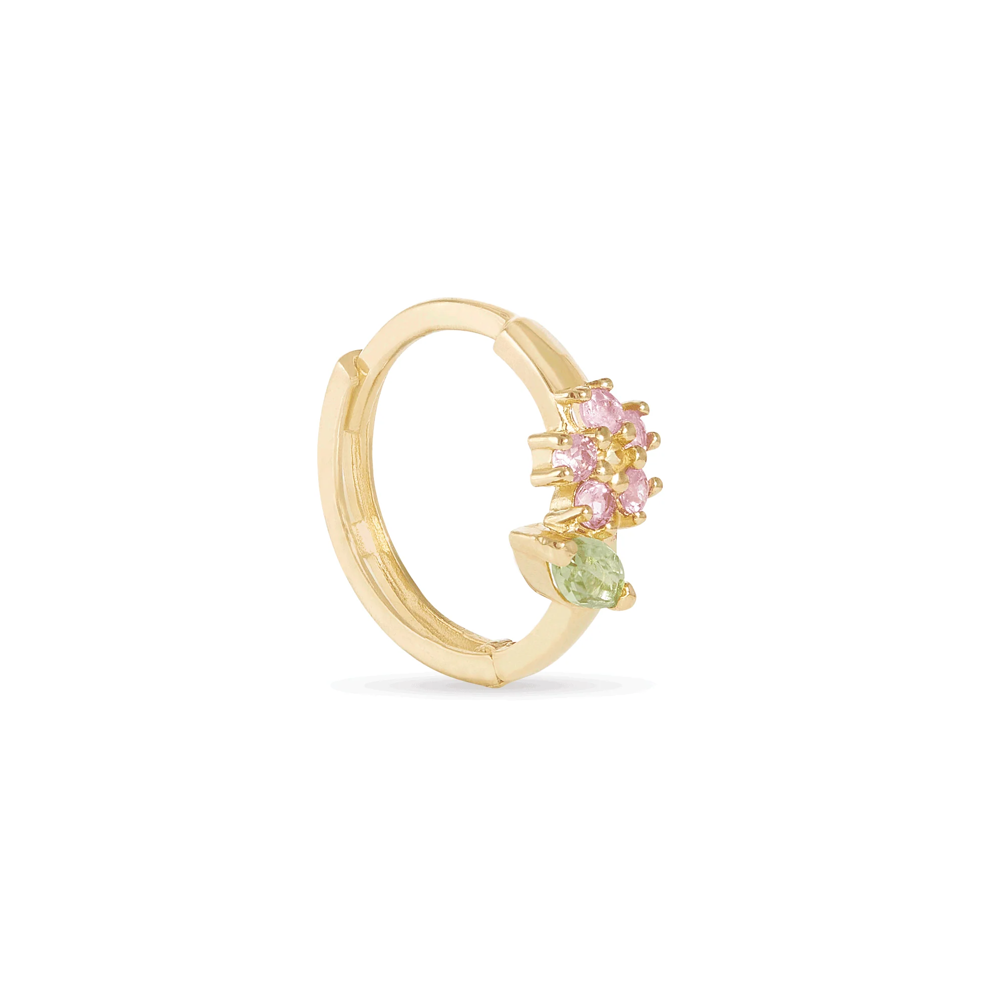 Wildflower Huggie | 10K Yellow Gold | Pink & Yellow Sapphire/Green Peridot