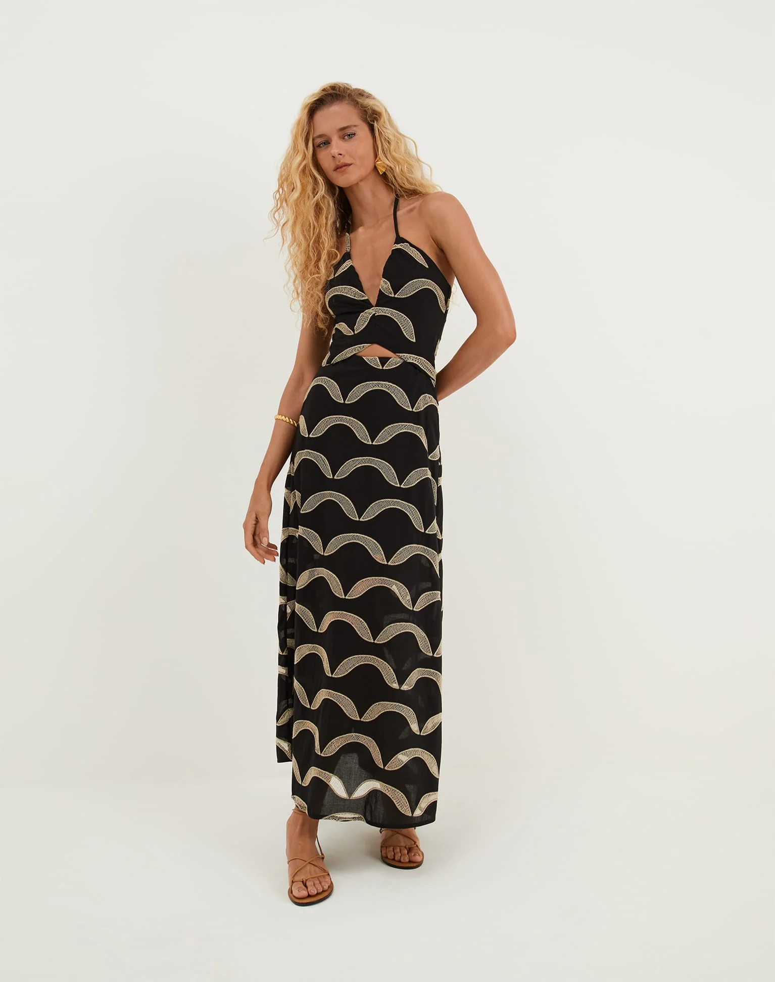 Eyelet Aila Long Dress | Black - Image 2
