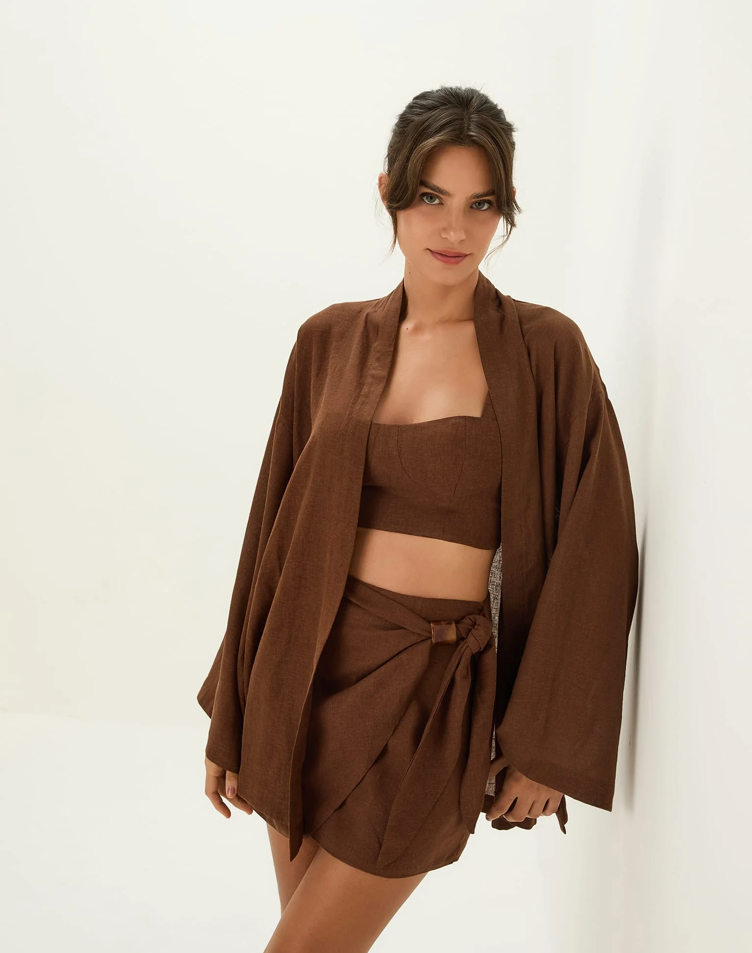 Luna Short Kimono | Brown - Image 4